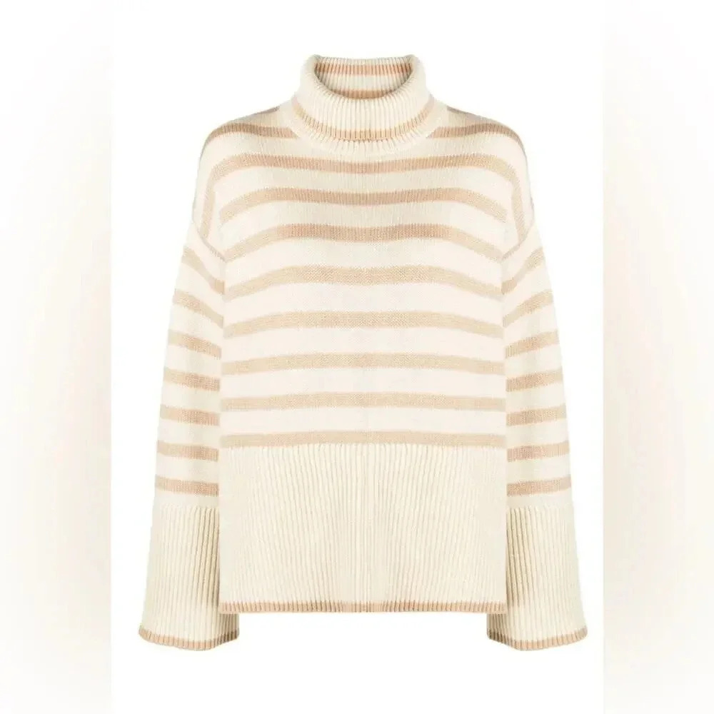 Toteme Signature Stripe Wool Turtleneck Sweater Light Beige Size XXS